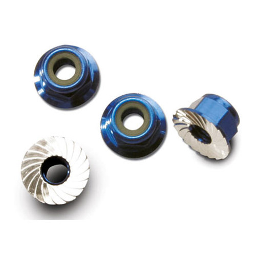 Traxxas 4mm Aluminum Flanged Serrated Nuts (Blue) (4) (TRA1747R) Traxxas 4mm Aluminum Flanged Serrated Nuts (Blue) (4) (TRA1747R)