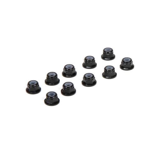 Team Losi Racing 3mm Flanged Aluminum Locknuts (10) (Black) (TLR336005)