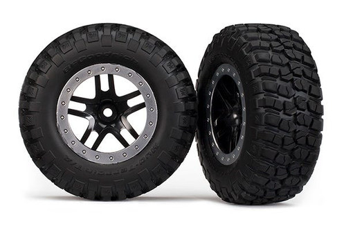 Traxxas Pre-Mounted BFGoodrich KM2 2.2/3.0 Tires w/SCT Wheels (Satin Chrome) (2) (Slash Front) 12mm Hex (TRA5885) Traxxas Pre-Mounted BFGoodrich KM2 2.2/3.0 Tires w/SCT Wheels (Satin Chrome) (2) (Slash Front) 12mm Hex (TRA5885)
