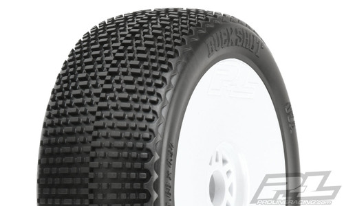 Pro-Line Buck Shot Pre-Mounted 1/8 Buggy Tires (White) (2) (S3) w/ Velocity Wheel (PRO9062-233) Pro-Line Buck Shot Pre-Mounted 1/8 Buggy Tires (White) (2) (S3) w/ Velocity Wheel (PRO9062-233)