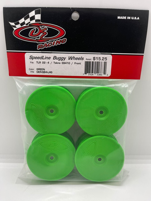DE Racing Speedline 2.2 4WD Buggy Front Wheel (4) (Green) (22-4/EB410) w/12mm Hex (DER-SB4-L4G)