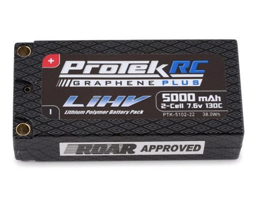ProTek RC 2S 130C Low IR Si-Graphene + HV Shorty LiPo Battery (7.6V/5000mAh) w/5mm Connectors (ROAR Approved) (PTK-5102-22) ProTek RC 2S 130C Low IR Si-Graphene + HV Shorty LiPo Battery (7.6V/5000mAh) w/5mm Connectors (ROAR Approved) (PTK-5102-22)