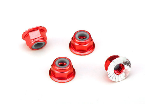 Traxxas 4mm Aluminum Flanged Serrated Nuts (Red) (4) (TRA1747A)