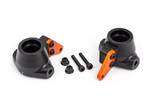 Traxxas Sledge Left & Right Steering Blocks w/Aluminum Arms (Orange) (2) (TRA9637T) Traxxas Sledge Left & Right Steering Blocks w/Aluminum Arms (Orange) (2) (TRA9637T)