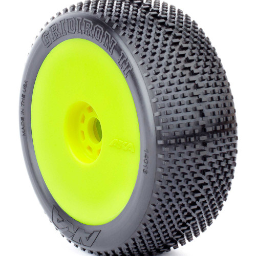 AKA Gridiron II 1/8 Buggy Premounted Tires (2) (Yellow) (Soft - Long Wear) (AKA14013XRY)