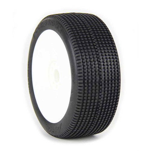 AKA Double Down 1/8 Buggy Pre-Mounted Tires (2) (White) (Super Soft) w/EVO Wheels (AKA14019VRW) AKA Double Down 1/8 Buggy Pre-Mounted Tires (2) (White) (Super Soft) w/EVO Wheels (AKA14019VRW)
