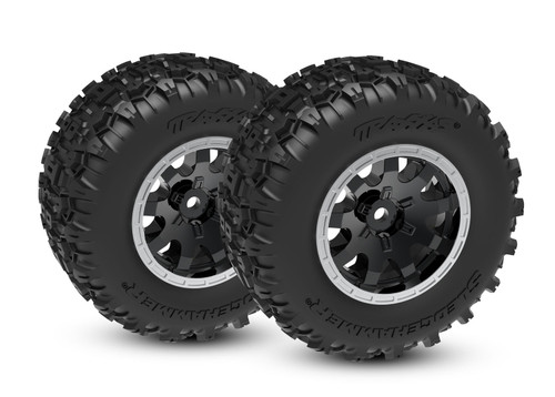 Traxxas Mini Maxx Front Pre-Mounted Sledgehammer Tires (Black/Satin) (2) (TRA10771-STBLK) Traxxas Mini Maxx Front Pre-Mounted Sledgehammer Tires (Black/Satin) (2) (TRA10771-STBLK)