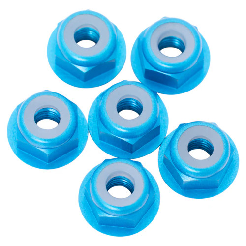 1UP Racing 3mm Aluminum Flanged Locknuts (Bright Blue) (6) (1UP870203)