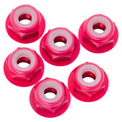 1UP Racing 3mm Aluminum Flanged Locknuts (Hot Pink) (6) (1UP870403)