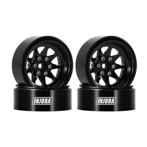 Injora 1.3" Stamped Steel Micro Rock Crawler Beadlock Wheels (23.5g ea) (Black) (4) (INJYQW-1312BK)