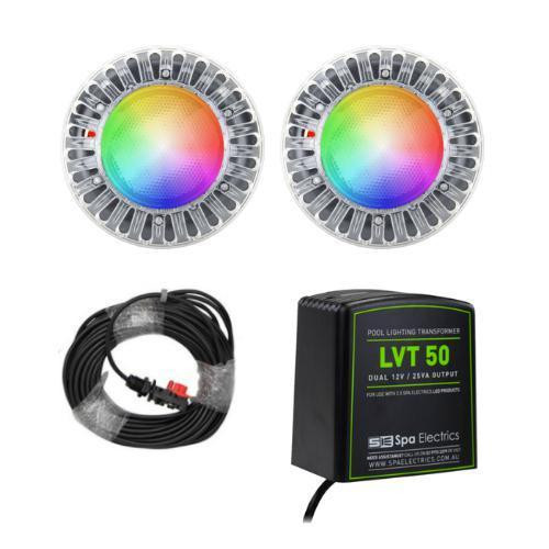 SPA ELECTRICS DUAL PACK EM FLUSH MOUNT FIBREGLASS LED LIGHT MULTICOLOUR (INCLUDES TRANSFORMER)