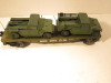 GREEN ARMY FLAT CAR W/TWO MILITARY VEHICLES - EXC - 0/027 SCALE - M12