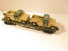 GREEN ARMY FLAT CAR W/TWO MILITARY JEEP VEHICLES - EXC - 0/027 SCALE- M70