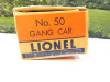 LIONEL TRAINS  POST-WAR #50 MOTORIZED GANG CAR W/3  MEN- VG- 027- BXD- S21