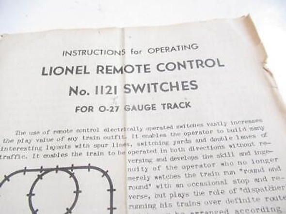 LIONEL  POST-WAR INSTRUCTION SHEET FOR 1121 027 REMOTE SWITCHES- FAIR - M52