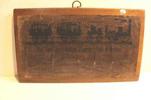 VINTAGE RAILROAD PLAQUE - 1ST STEAM PASSENGER TRAIN IN AMERICA -FRAMED 16" X 9"