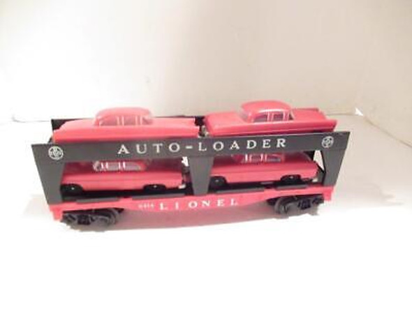 LIONEL POST-WAR ORIGINAL 6414 AUTO LOADER W/4 RED AUTOS W/GREY BUMPERS- LN - L1