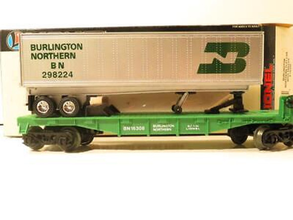 MPC LIONEL 16308 BURLINGTON NORTHERN FLAT W/TRAILER -  0/027- LN- H1C