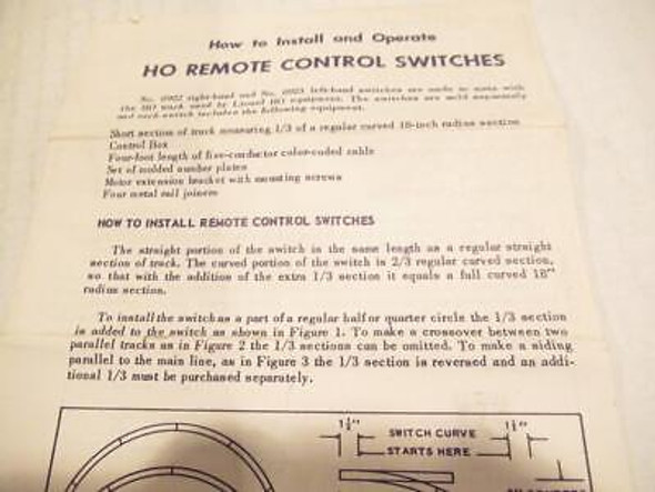 HO TRAINS- LIONEL POST-WAR - HOW TO INSTALL HO SWITCHES- INSTRUCTION SHEET-M12