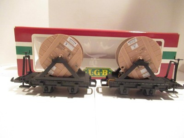 G SCALE - LGB  43170 FLAT CAR W/CABLE REELS - BOXED -LN - SH