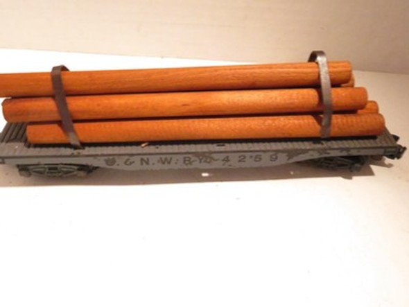 AMERICAN FLYER POST-WAR  'S' GAUGE ORIGINAL CNW FLAT CAR W/LOGS- FAIR - W8