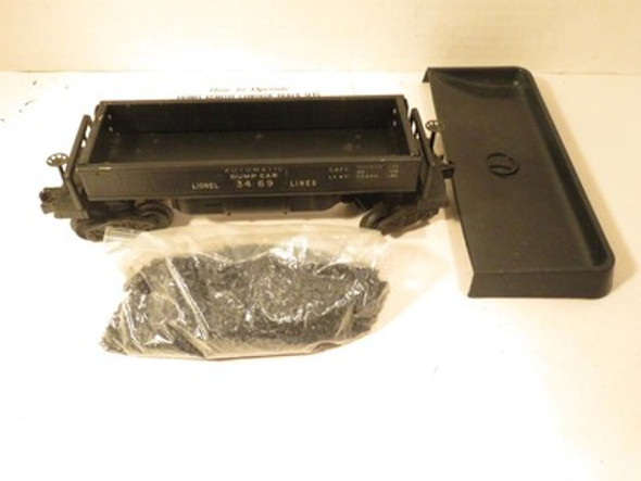 LIONEL POST-WAR TRAINS- 3469 DIECAST COAL DUMP CAR -W/COAL AND BIN- 0/027-S31TT