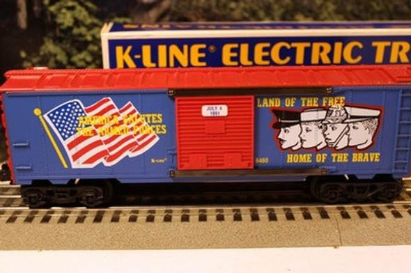 VINTAGE K-LINE TRAINS - 6460- AMERICA SALUTES THE TROOPS- BOXCAR- 0/027  B3-