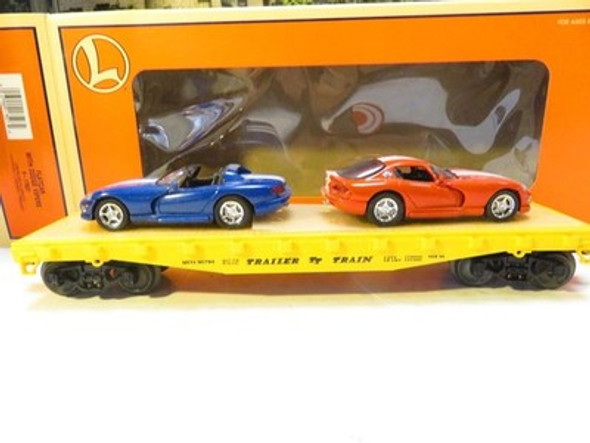 LIONEL TRAINS -17527 FLAT CAR W/DODGE VIPERS  - 0/027- BOXED - J1W