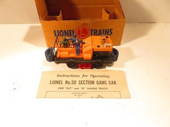 LIONEL POST-WAR #50 MOTORIZED GANG CAR BOXED W/INSERT- LN - H1W