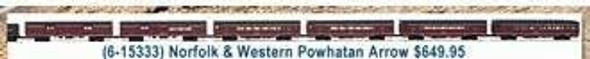 LIONEL 15333/15385 - N & W 6 CAR ALUMINUM PASSENGER SET W/SOUNDS DINER- SEALED-