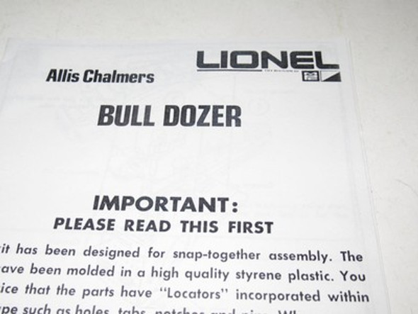 LIONEL MPC- BULL DOZER  ASSEMBLY INSTRUCTIONS - REPRINT - EXC. -M44|297429041571