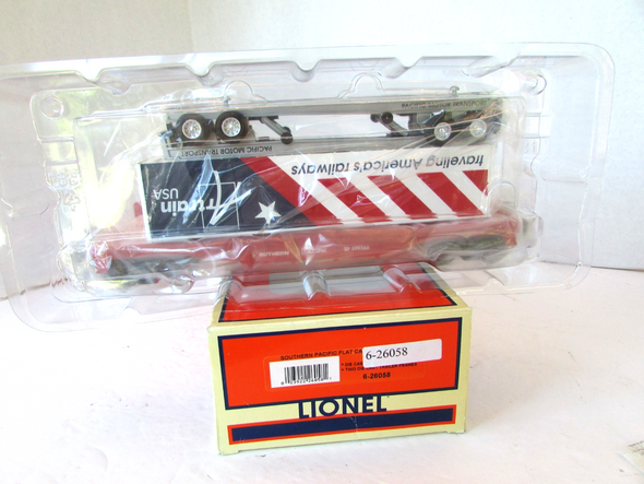 Lionel 26058 Southern Pacific Flat Car Artrain Container 2 trailers  New  SH