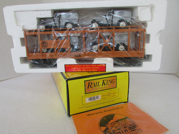 MTH 30-7667 TCA Auto Carrier w/Ertl 1932 Panel Vans  NIB   B3