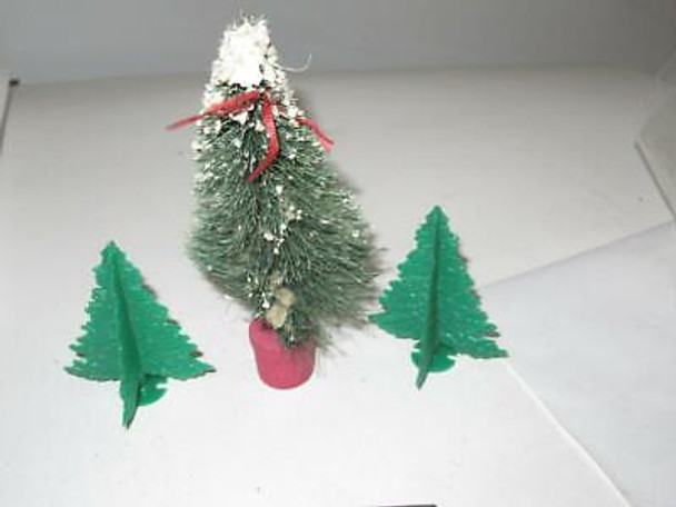 TREES - THREE PIECES  TWO PLASTIC- 3" & ONE W/SNOW/BASE- 6"- SALE - W57