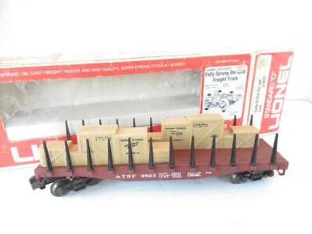 LIONEL MPC STANDARD 'O' 9823 SANTA FE FLAT CAR - D/C TRUCKS- 0/027- BOXED- A-SH