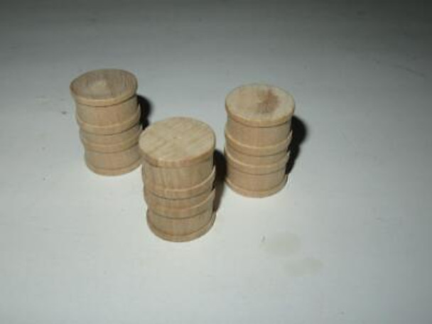 LIONEL POST-WAR TRAINS - THREE UNPAINTED WOODEN BARRELS - EXC - H15