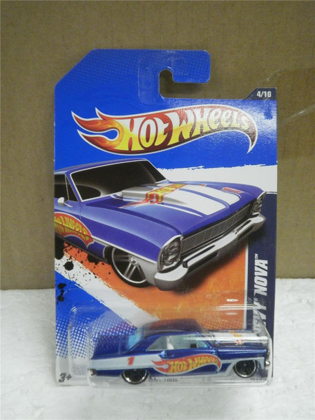 HOT WHEELS- '66 BLUE/WHITE CHEVY NOVA- HW RACING- NEW ON CARD- L15