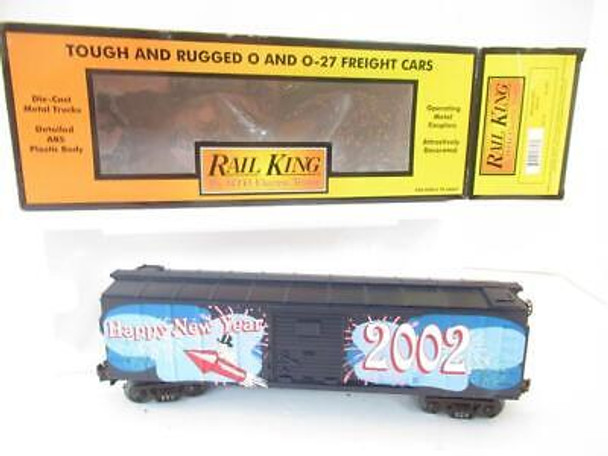 MTH TRAINS RAILKING -30-7490 - 2002 NEW YEAR'S  BOXCAR-  0/027- LN- D1B