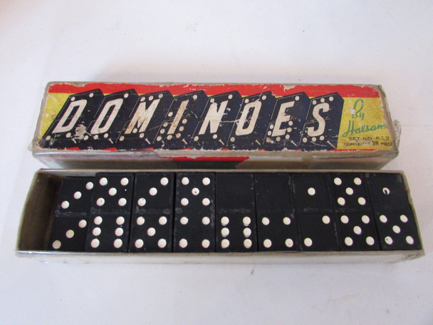 VINTAGE 1950'S GAME DOMINOES BY HALSAM NO. 622 BOXED INCOMPLETE 26 PIECES   L-MG