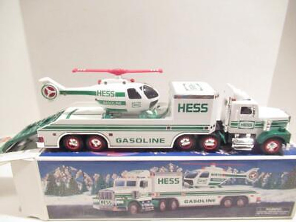 HESS  - 1995 - FLATBED TRUCK W/HELICOPTER -  NEW IN THE BOX - SH