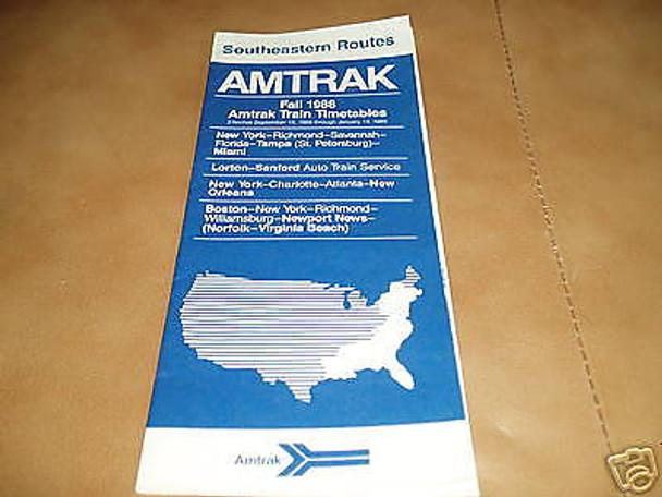 AMTRAK 1988 SOUTHEASTERN ROUTES TIMETABLE- NY & SOUTH - h1