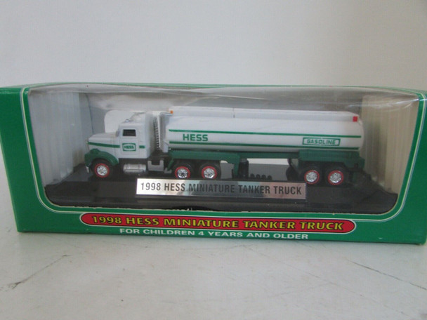 HESS 1998 MINIATURE TANKER TRUCK WHITE GREEN LIGHTS UP BOXED S1