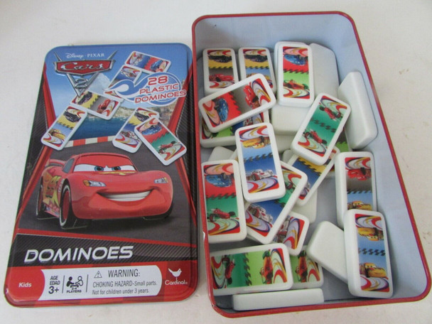 DISNEY PIXAR CARS 2 28 PLASTIC DOMINOES GAME IN TIN CASE KIDS CARDINAL L183