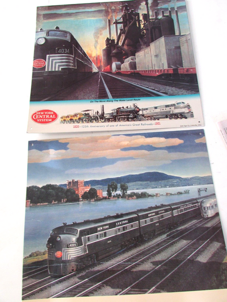 2 New York Central System Tin Train Signs AA Sign Co Engines No 4034 & 4028