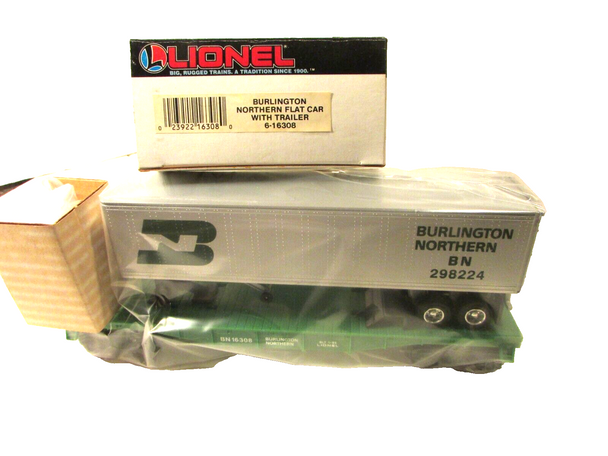 Lionel 6-16308 Burlington Northern Flatcar w/Trailer  Boxed 0/027  New -H1C