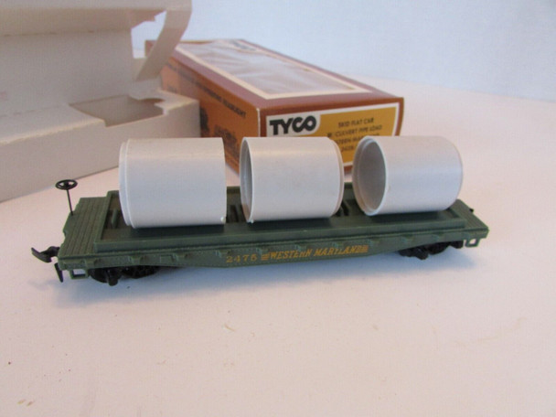 Tyco 342:250 Western Maryland Skid Flat Car w/Culvert Pipe Load HO  Boxed E2