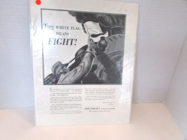 Southern Railway Train Print Ad "White Flag means Fight!" WWII  11 x 14 sealed