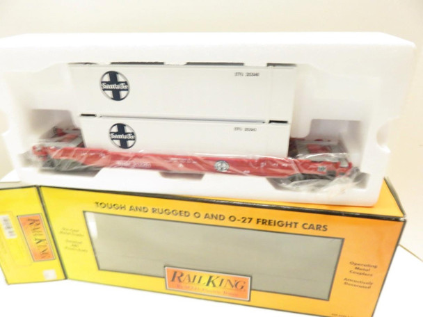 MTH TRAINS - RAILKING 30-7644 SANTA FE HUSKY STACK FLAT W/CONTAINERS- EX- BXD-SH