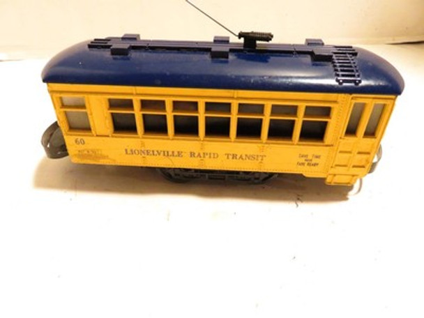 LIONEL TRAINS - POST-WAR #60 MOTORIZED TROLLEY- RUNS FINE/BAD CAB/NEW ROOF-S31M
