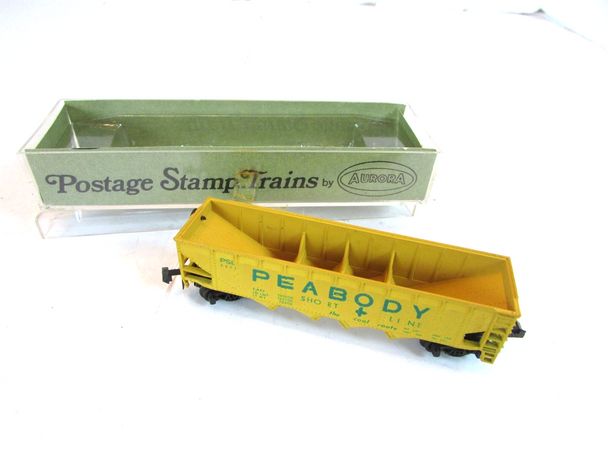 Aurora Postage Stamp N Scale Train 4886 Hopper Peabody Short Line Yellow  E5